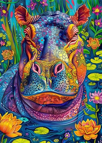 Puzzle 100 Teile,Puzzle für Erwachsene,EIN Herausforderndes Rätsel,Puzzles 100 Teile Erwachsene,Puzzlespiele Für Die Ganze Familie Geschenke,Bunte Nilpferdblumen von Lituor