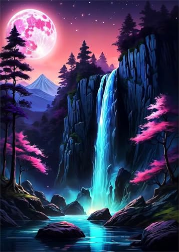 Puzzle 100 Teile,Puzzle für Erwachsene,EIN Herausforderndes Rätsel,Puzzles 100 Teile Erwachsene,Puzzlespiele Für Die Ganze Familie Geschenke,Mond-Wasserfall-Landschaft von Lituor