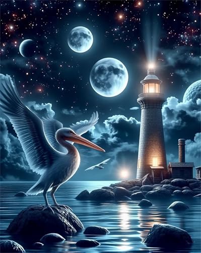 Puzzle 1000 Teile,Puzzle für Erwachsene,EIN Herausforderndes Rätsel,Puzzles 1000 Teile Erwachsene,Puzzlespiele Für Die Ganze Familie Geschenke,Leuchtturm Nachtansicht Vögel von Lituor