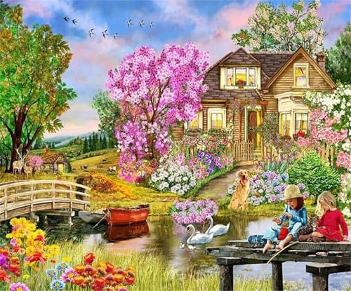 Puzzle 1000 Teile EIN Herausforderndes Rätsel Pädagogisches Spielzeug Geschenke Klassische Bauernhof Cottage See Puzzles Für Erwachsene,Jigsaw Puzzle für Die Ganze Familie 75x50 cm von Lituor