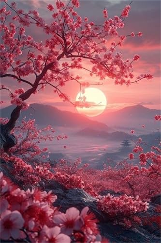 Puzzle 1000 Teile EIN Herausforderndes Rätsel Pädagogisches Spielzeug Geschenke Klassische Sonnenuntergang Rosa Blume Baum Puzzles Für Erwachsene,Jigsaw Puzzle für Die Ganze Familie 75x50 cm von Lituor