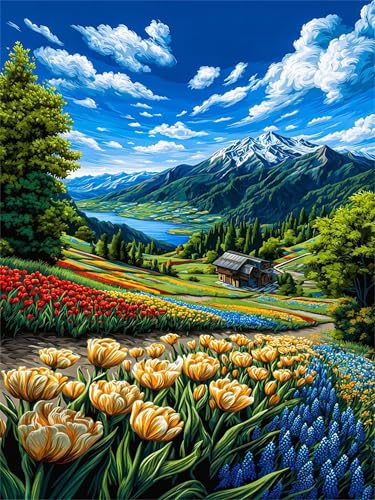Puzzle 1000 Teile Erwachsene Landschaft Blumen Felder,Klassische Jigsaw Puzzles 75x50 cm,Geschicklichkeitsspiel für die Ganze Familie, Puzzle Farbenfrohes Legespiel Home Dekoration von Lituor