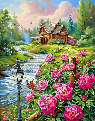 Puzzle 1000 Teile Erwachsene Riverbank Flowers Cottage,Klassische Jigsaw Puzzles 75x50 cm,Geschicklichkeitsspiel für die Ganze Familie, Puzzle Farbenfrohes Legespiel Home Dekoration von Lituor