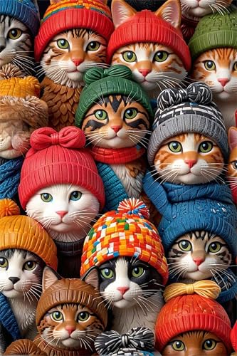 Puzzle 1000 Teile Erwachsene Tierhut Katzen,Klassische Jigsaw Puzzles 75x50 cm,Geschicklichkeitsspiel für die Ganze Familie, Puzzle Farbenfrohes Legespiel Home Dekoration von Lituor
