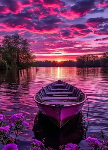 Puzzle 120 Teile,Puzzle für Erwachsene,EIN Herausforderndes Rätsel,Puzzles 120 Teile Erwachsene,Puzzlespiele Für Die Ganze Familie Geschenke,Sonnenuntergang Lila See Boot von Lituor