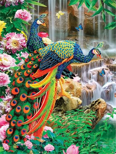 Puzzle 120 Teile,Wasserfall Pfingstrose Pfau Puzzle Erwachsene, EIN Herausforderndes Rätsel,Klassische Puzzles,Puzzlespiele für Die Ganze Familie Geschenke von Lituor