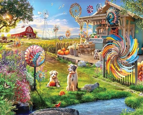 Puzzle 120 Teile EIN Herausforderndes Rätsel Pädagogisches Spielzeug Geschenke Klassische Bauernhof Cottage Landschaft Hund Puzzles Für Erwachsene,Jigsaw Puzzle für Die Ganze Familie 25x20 cm von Lituor