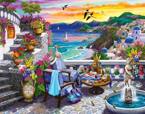 Puzzle 1200 Teile EIN Herausforderndes Rätsel Pädagogisches Spielzeug Geschenke Klassische Gartenbrunnen am Meer Puzzles Für Erwachsene,Jigsaw Puzzle für Die Ganze Familie 75x50 cm von Lituor