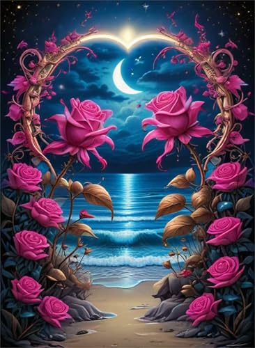 Puzzle 1200 Teile EIN Herausforderndes Rätsel Pädagogisches Spielzeug Geschenke Klassische Mondschein-Strandrosen Puzzles Für Erwachsene,Jigsaw Puzzle für Die Ganze Familie 75x50 cm von Lituor
