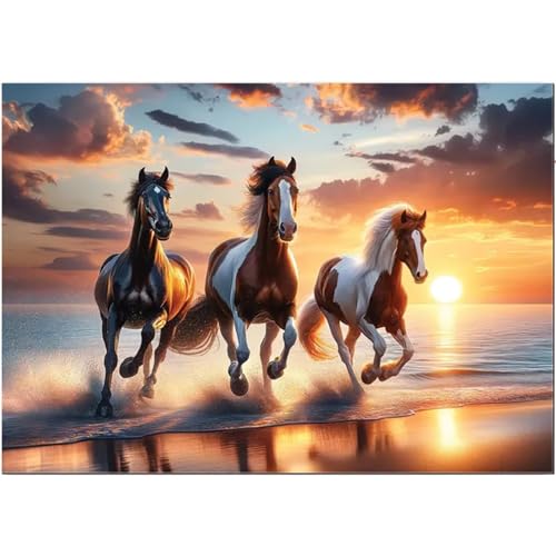 Puzzle 150 Teile EIN Herausforderndes Rätsel Pädagogisches Spielzeug Geschenke Klassische Sonnenuntergang Strand Pferde Puzzles Für Erwachsene,Jigsaw Puzzle für Die Ganze Familie 35x25 cm von Lituor
