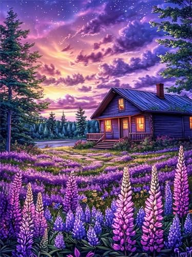Puzzle 1500 Teile,Puzzle für Erwachsene,EIN Herausforderndes Rätsel,Puzzles 1500 Teile Erwachsene,Puzzlespiele Für Die Ganze Familie Geschenke,Lila Lavendel Cottage von Lituor