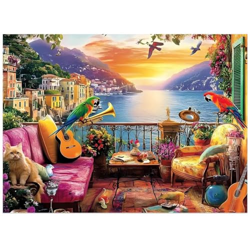 Puzzle 1500 Teile EIN Herausforderndes Rätsel Pädagogisches Spielzeug Geschenke Klassische Hauspapagei-Landschaft Puzzles Für Erwachsene,Jigsaw Puzzle für Die Ganze Familie 87x57 cm von Lituor