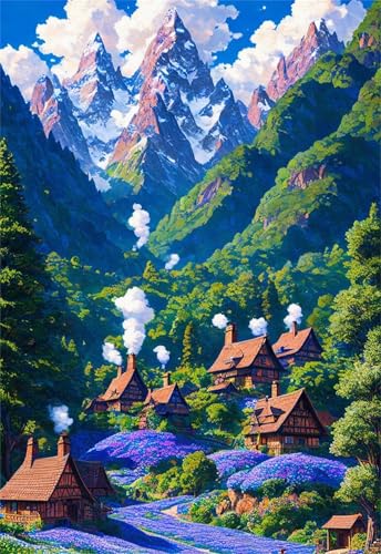 Puzzle 2000 Teile Erwachsene Berglandschaftsdorf,Klassische Jigsaw Puzzles 100x70 cm,Geschicklichkeitsspiel für die Ganze Familie, Puzzle Farbenfrohes Legespiel Home Dekoration von Lituor
