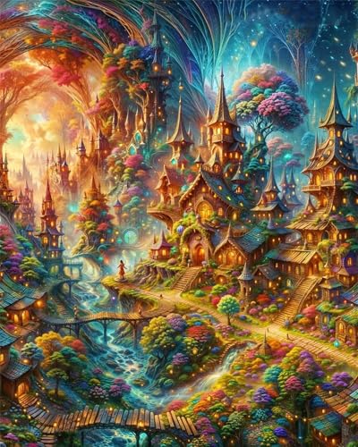Puzzle 2000 Teile Erwachsene Cartoon-Dorflandschaft,Klassische Jigsaw Puzzles 100x70 cm,Geschicklichkeitsspiel für die Ganze Familie, Puzzle Farbenfrohes Legespiel Home Dekoration von Lituor