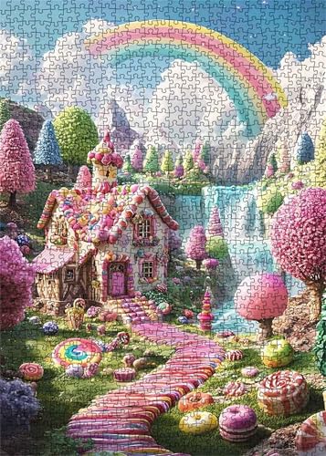 Puzzle 2000 Teile Erwachsene Regenbogen-Süßigkeitenhaus,Klassische Jigsaw Puzzles 100x70 cm,Geschicklichkeitsspiel für die Ganze Familie, Puzzle Farbenfrohes Legespiel Home Dekoration von Lituor