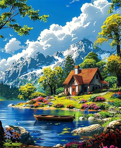Puzzle 2000 Teile Erwachsene Riverside Cottage Boot,Klassische Jigsaw Puzzles 100x70 cm,Geschicklichkeitsspiel für die Ganze Familie, Puzzle Farbenfrohes Legespiel Home Dekoration von Lituor