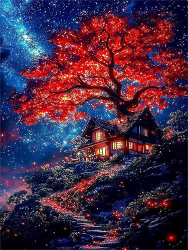 Puzzle 2000 Teile Erwachsene Sternenhimmel Rotes Baumhaus,Klassische Jigsaw Puzzles 100x70 cm,Geschicklichkeitsspiel für die Ganze Familie, Puzzle Farbenfrohes Legespiel Home Dekoration von Lituor