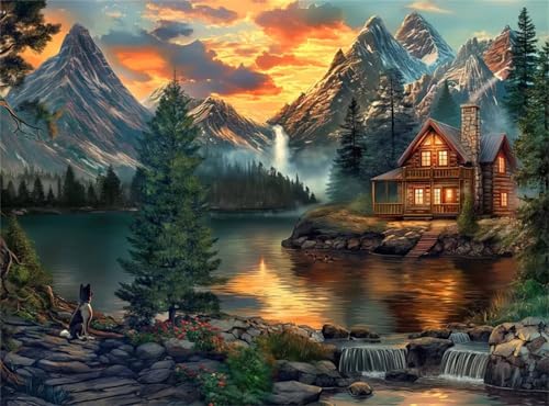 Puzzle 300 Teile,Puzzle für Erwachsene,EIN Herausforderndes Rätsel,Puzzles 300 Teile Erwachsene,Puzzlespiele Für Die Ganze Familie Geschenke,Bergsee-Hütte von Lituor