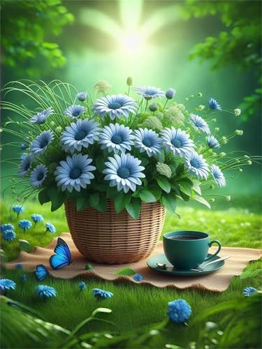 Puzzle 300 Teile EIN Herausforderndes Rätsel Pädagogisches Spielzeug Geschenke Klassische Blue Daisy Kaffee Puzzles Für Erwachsene,Jigsaw Puzzle für Die Ganze Familie 38x26 cm von Lituor