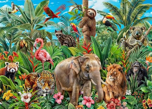 Puzzle 300 Teile Erwachsene Tropische Dschungeltiere,Klassische Jigsaw Puzzles 38x26 cm,Geschicklichkeitsspiel für die Ganze Familie, Puzzle Farbenfrohes Legespiel Home Dekoration von Lituor