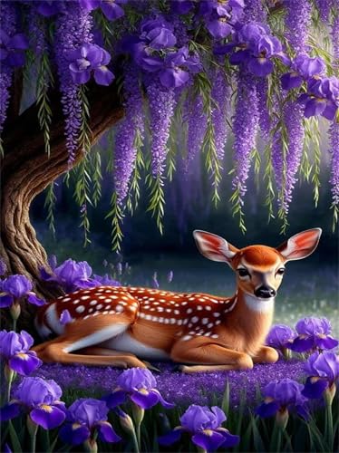 Puzzle 500 Teile,Puzzle für Erwachsene,EIN Herausforderndes Rätsel,Puzzles 500 Teile Erwachsene,Puzzlespiele Für Die Ganze Familie Geschenke,Lila Blume Baum Hirsch von Lituor