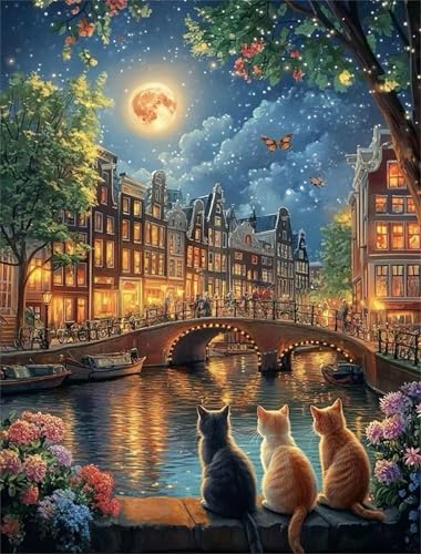 Puzzle 500 Teile,Puzzle für Erwachsene,EIN Herausforderndes Rätsel,Puzzles 500 Teile Erwachsene,Puzzlespiele Für Die Ganze Familie Geschenke,Mondschein-Stadtkatzen von Lituor