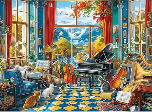 Puzzle 500 Teile,Puzzle für Erwachsene,EIN Herausforderndes Rätsel,Puzzles 500 Teile Erwachsene,Puzzlespiele Für Die Ganze Familie Geschenke,Musikhaus Katzen von Lituor