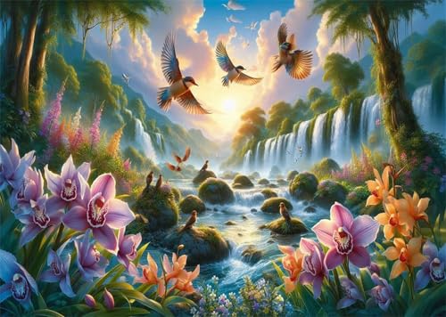 Puzzle 500 Teile,Puzzle für Erwachsene,EIN Herausforderndes Rätsel,Puzzles 500 Teile Erwachsene,Puzzlespiele Für Die Ganze Familie Geschenke,Wasserfall Blumen Vögel von Lituor