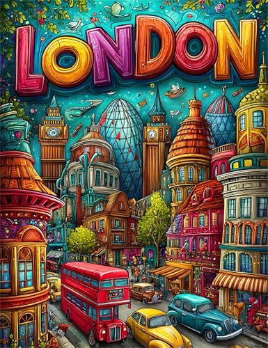 Puzzle 500 Teile EIN Herausforderndes Rätsel Pädagogisches Spielzeug Geschenke Klassische Cartoon buntes London Puzzles Für Erwachsene,Jigsaw Puzzle für Die Ganze Familie 52x38 cm von Lituor