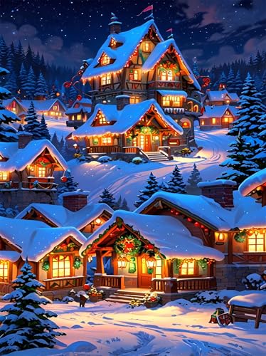 Puzzle 500 Teile EIN Herausforderndes Rätsel Pädagogisches Spielzeug Geschenke Klassische Dorfweihnachtsnacht Puzzles Für Erwachsene,Jigsaw Puzzle für Die Ganze Familie 52x38 cm von Lituor