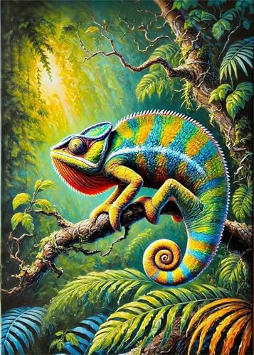 Puzzle 500 Teile EIN Herausforderndes Rätsel Pädagogisches Spielzeug Geschenke Klassische Dschungelchamäleon Puzzles Für Erwachsene,Jigsaw Puzzle für Die Ganze Familie 52x38 cm von Lituor