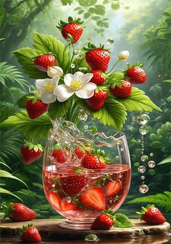 Puzzle 500 Teile EIN Herausforderndes Rätsel Pädagogisches Spielzeug Geschenke Klassische Erdbeerblütenbecher Puzzles Für Erwachsene,Jigsaw Puzzle für Die Ganze Familie 52x38 cm von Lituor