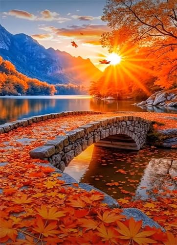 Puzzle 500 Teile EIN Herausforderndes Rätsel Pädagogisches Spielzeug Geschenke Klassische Herbstflussbrücke Puzzles Für Erwachsene,Jigsaw Puzzle für Die Ganze Familie 52x38 cm von Lituor
