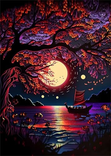 Puzzle 500 Teile EIN Herausforderndes Rätsel Pädagogisches Spielzeug Geschenke Klassische Mond Sea Schiff Baum Puzzles Für Erwachsene,Jigsaw Puzzle für Die Ganze Familie 52x38 cm von Lituor