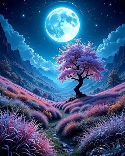 Puzzle 500 Teile EIN Herausforderndes Rätsel Pädagogisches Spielzeug Geschenke Klassische Mondlicht Feld Baum Puzzles Für Erwachsene,Jigsaw Puzzle für Die Ganze Familie 52x38 cm von Lituor