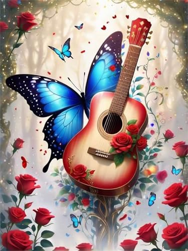 Puzzle 500 Teile EIN Herausforderndes Rätsel Pädagogisches Spielzeug Geschenke Klassische Schmetterlings-Rose-Gitarre Puzzles Für Erwachsene,Jigsaw Puzzle für Die Ganze Familie 52x38 cm von Lituor