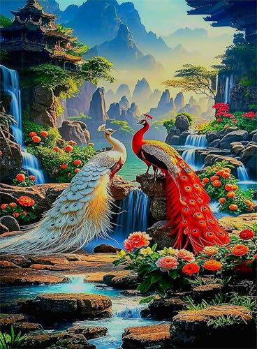 Puzzle 70 Teile,Puzzle für Erwachsene,EIN Herausforderndes Rätsel,Puzzles 70 Teile Erwachsene,Puzzlespiele Für Die Ganze Familie Geschenke,Malerischer Wasserfall-Pfau von Lituor