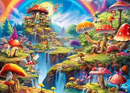 Puzzle 70 Teile EIN Herausforderndes Rätsel Pädagogisches Spielzeug Geschenke Klassische Regenbogen-Pilz-Landschaft Puzzles Für Erwachsene,Jigsaw Puzzle für Die Ganze Familie 20x15 cm von Lituor