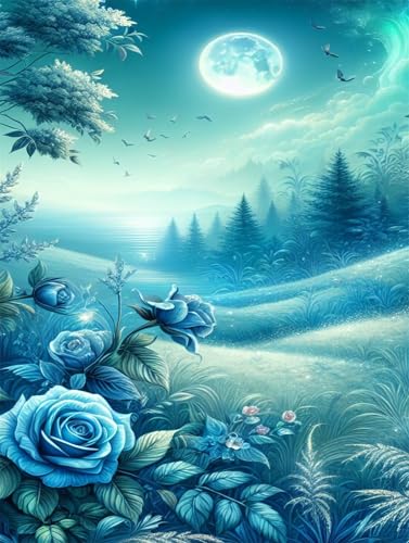 Puzzle 700 Teile,Puzzle für Erwachsene,EIN Herausforderndes Rätsel,Puzzles 700 Teile Erwachsene,Puzzlespiele Für Die Ganze Familie Geschenke,Blaue Rose Feld Mond von Lituor