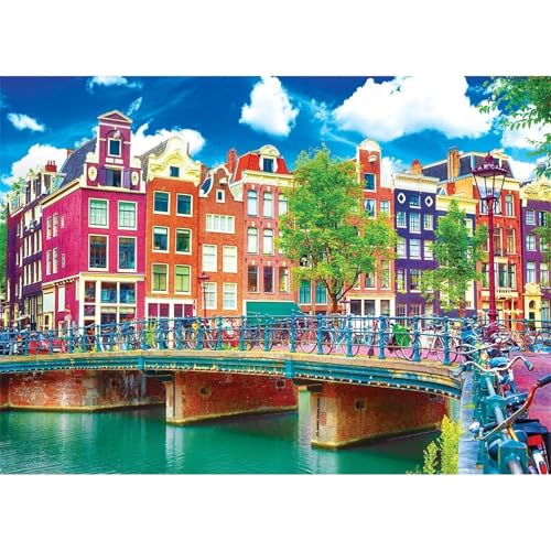 Puzzle 700 Teile EIN Herausforderndes Rätsel Pädagogisches Spielzeug Geschenke Klassische Stadthäuserbrücke Puzzles Für Erwachsene,Jigsaw Puzzle für Die Ganze Familie 52x38 cm von Lituor