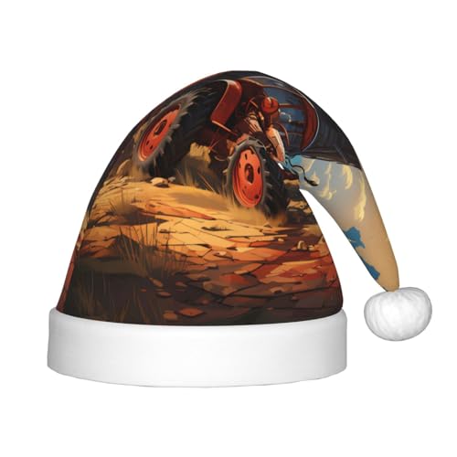 Bauernhof Rot Traktor Weihnachtsmütze, Unisex Plüsch Klassische Weihnachtsmannmütze, für Neujahr Festliche Party Supplies von LiuMng