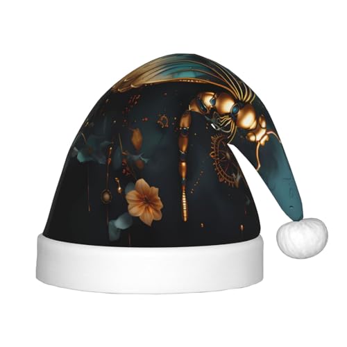 Goldfarbene zarte Libellen-Weihnachtsmütze, Unisex, Weihnachtsmannmütze, weich, bequem, für Neujahrspartys von LiuMng