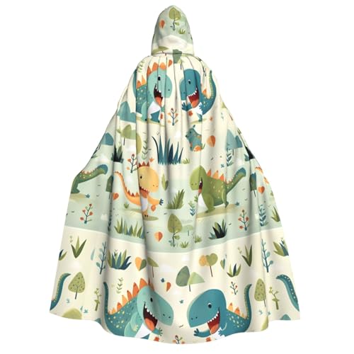 Halloween-Kapuzenumhang für Erwachsene, niedlicher kleiner Dinosaurier-Druck, Unisex, Zauberer-Umhang, für Urlaub, Party, Cosplay-Kostüme von LiuMng