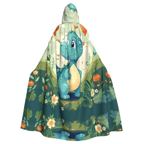 Kleiner Dinosaurier in grünem Gras Unisex Kapuzenumhang – voller langer Umhang für Halloween, Cosplay, Kostüme und Zauberer Rollenspiele von LiuMng