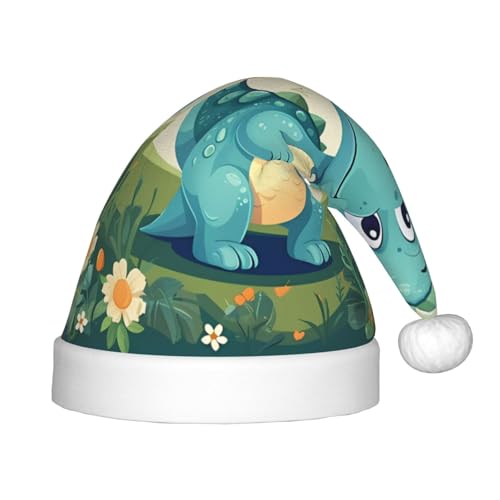 Kleiner Dinosaurier in grünem Gras Weihnachtsmütze, Unisex Weihnachtsmannmütze/Weich Bequem für Neujahr Festliche Party Supplies von LiuMng