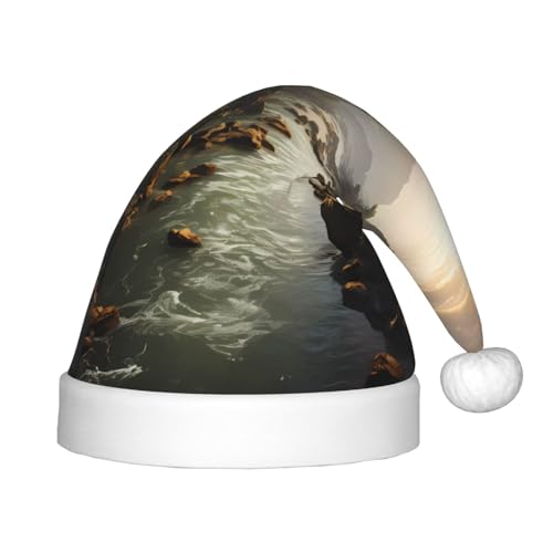 LiuMng Berge und Flüsse Weihnachtsmütze, Unisex, Weihnachtsmannmütze, weich, bequem, für Silvester, Festliches Partyzubehör von LiuMng