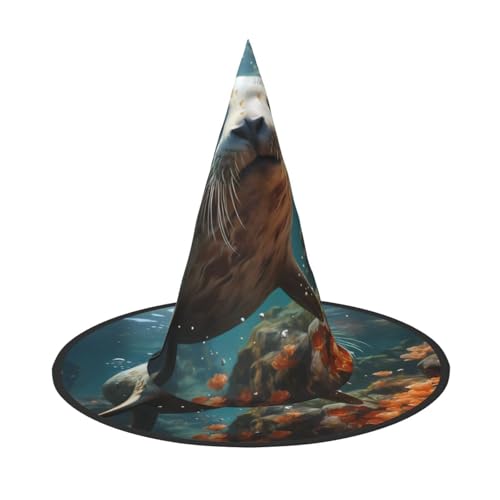 LiuMng Halloween-Hexenhüte für Frauen – 1 Siegelwelpe im Wasser, Zauberer-Kostümkappe, für Urlaub, Party, Accessoire, Kopfbedeckung LiuMng Halloween-Hexenhüte für Frauen – 1 Siegelwelpe im Wasser, Zauberer-Kostümkappe, für Urlaub, Party, Accessoire, Kopfbedeckung von LiuMng