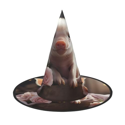 LiuMng Halloween-Hexenhüte für Frauen – 1 niedlicher junger Schweine-Druck, Zauberer-Kostümkappe, für Urlaubsparty-Accessoire, Kopfbedeckung von LiuMng