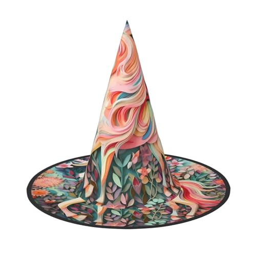 LiuMng Halloween Hexenhüte für Frauen - 1 rosa Papierschnitt Einhorn Druck Zauberer Kostüm Kappe für Urlaub Party Zubehör Kopfbedeckung von LiuMng
