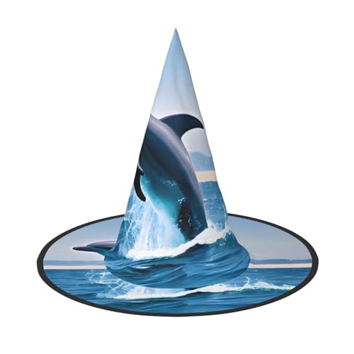 LiuMng Halloween-Hexenhüte für Frauen – 1 springende Delfine, Zauberer-Kostümkappe, für Urlaub, Party, Accessoire, Kopfbedeckung von LiuMng